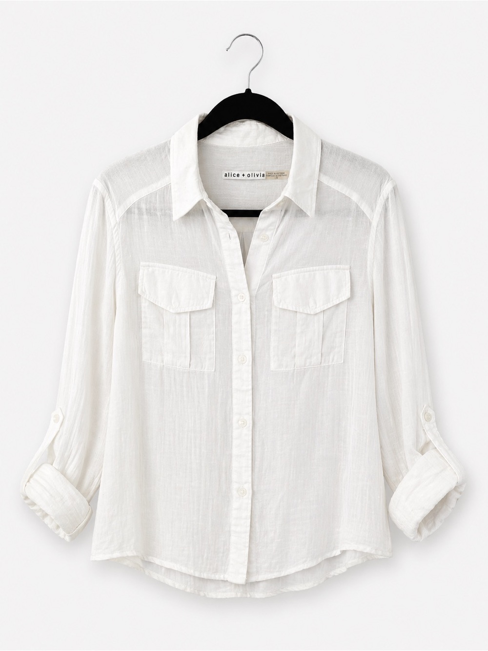 Alice + Olivia Sheer Button Down Blouse – Cream / Off White – Size L